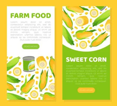 Sweet corn mobile app template. Natural organic farm product landing page Stock Illustration