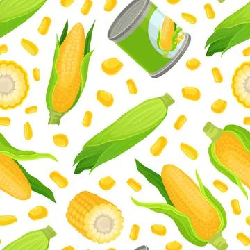 Sweet corn seamless pattern. Natural organic farm product repeating print for Stock Illustration