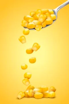 Sweet corn in the silver spoon Stock Illustration