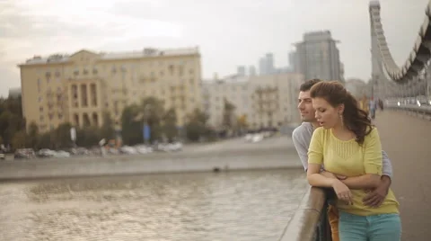 Sweet couple on the bridge Stock Footage 55336616