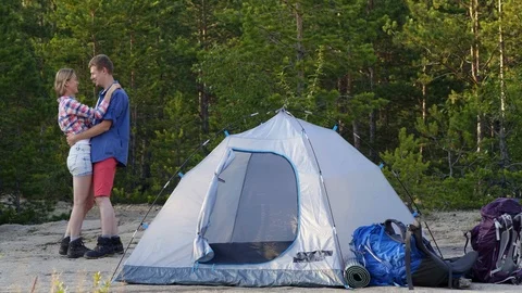 Sweet couple in camping Stock Footage 118548349