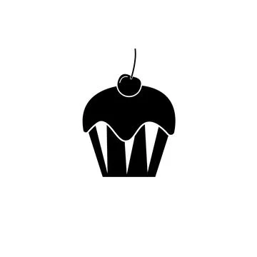 Sweet Cup Cake with Cherry Solid Flat Vector Icon Isolated on White Backgroun Stock Illustration