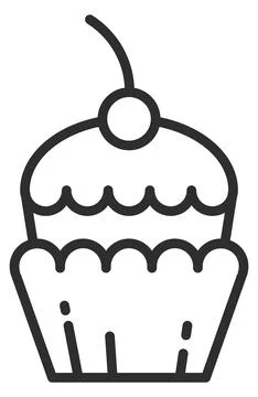 Sweet cupcake with cherry. Pastry linear icon Illustrazione stock