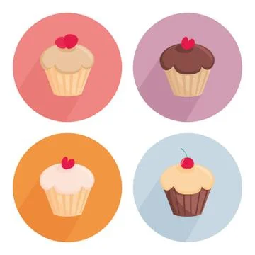 Sweet cupcake flat vector icon set isolated on white background Stock Illustration