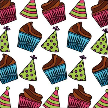 Sweet cupcake with hat party pattern 스톡 일러스트