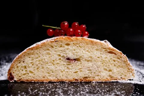 Sweet cupcake in round bread shape with filling. Photo in section. Stock Photos