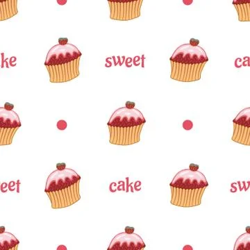 Sweet Cupcake Seamless Pattern Vector Stock Illustration
