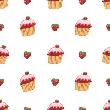 Sweet Cupcake Seamless Pattern Vector Stock Illustration