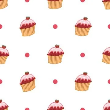 Sweet Cupcake Seamless Pattern Vector Stock Illustration