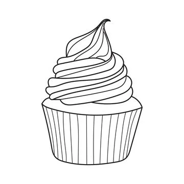 Sweet cupcake. Simple black and white vector illustration. Design for a signb Stock Illustration