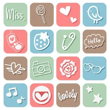 Sweet Cute Icons Set Illustration