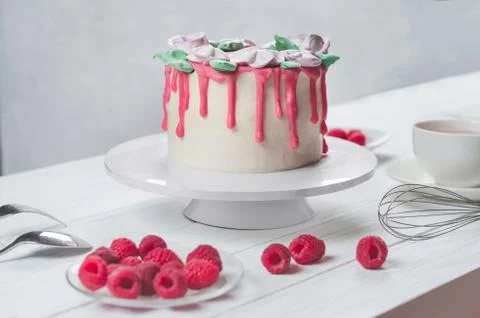 Sweet decorated cake with raspberry Stock Photos