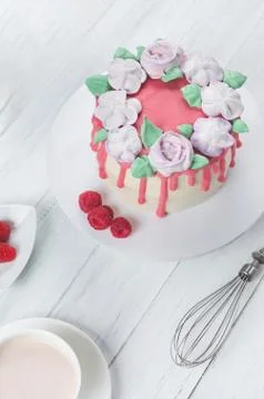 Sweet decorated cake with raspberry Stock Photos