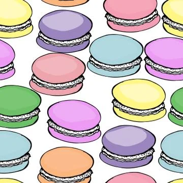 Sweet delicious watercolor pattern with macarons. Hand-drawn background. Vect Illustrazione stock