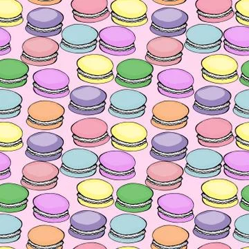 Sweet delicious watercolor pattern with macarons. Hand-drawn background. Vect Illustrazione stock