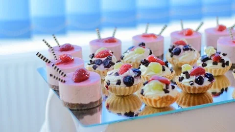 The sweet dessert of a buffet candy bar on The celebrate. Stock Footage 118541667