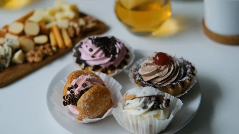 Sweet dessert cake on the dining table Stock Footage 123173506