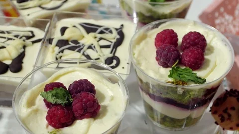 A sweet dessert on a festive table Stock Footage 119592101