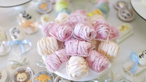 Sweet dessert on the festive table Stock Footage 244984810