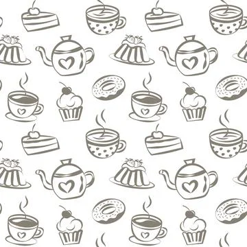 Sweet dessert seamless pattern in sketch style Stock Illustration