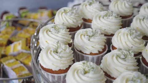 Sweet desserts on the buffet. Stock Footage 267682338