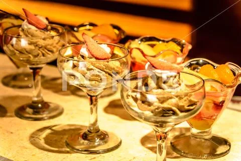 Sweet desserts cream confectionery cake pastry chocolate Stock Photos