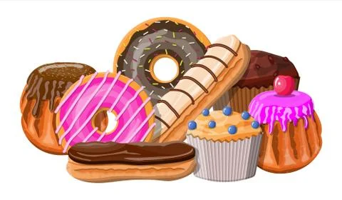 Sweet desserts set. Illustrazione stock
