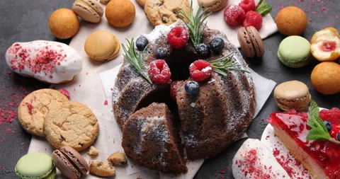 Sweet desserts table Stock Footage 235968514
