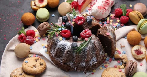 Sweet desserts table Stock Footage 236347891