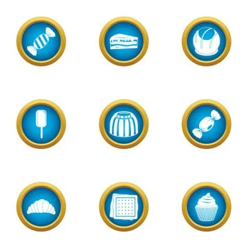 Sweet dish icons set, flat style Stock Illustration