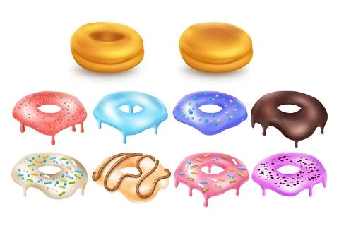 Sweet donut cake, constructor kit, 3d isolated bun and topping, icing candy Stock Illustration