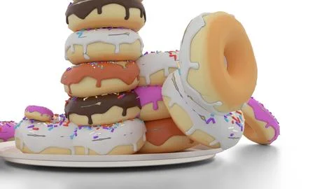 Sweet donuts fall from plate Stock Illustration