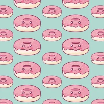 Sweet donuts kawaii characters pattern Stock Illustration