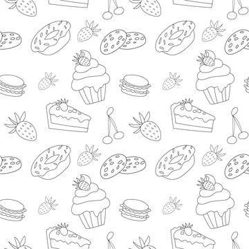 Sweet doodle is a seamless pattern of candies, muffins, goodies Stock Illustration