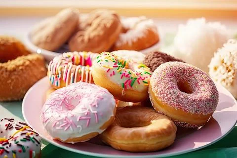 Sweet Doughnuts, Golden Tones, Irresistible Treat Stock Photos
