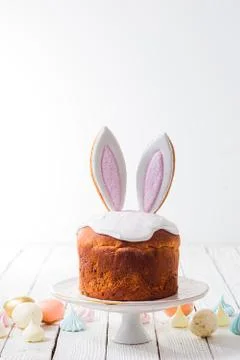 Sweet Easter bread with bunny ears decor on top Stock Photos
