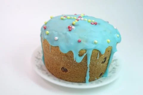 Sweet Easter bread with raisin, muffin look, home baked. topping of colorfu.. Stock Photos