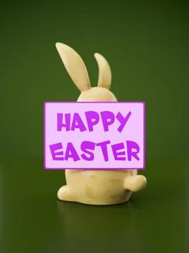 Sweet easter bunny figure with message happy easter 3d illustration of a s... Stock Photos