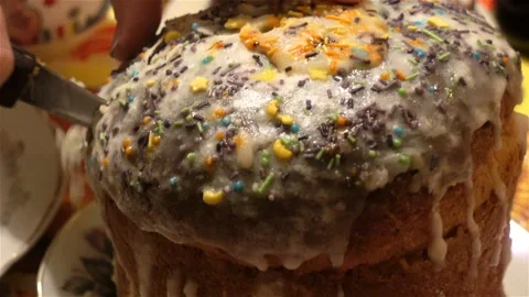 Sweet Easter cake cut Stock Footage 124116685