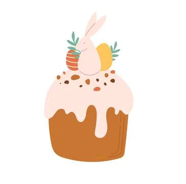 Sweet Easter cake decorated eggs and bunny vector illustration. Stockillustratie