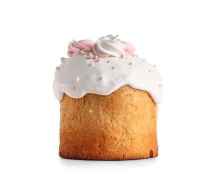 Sweet Easter cake with meringue on white background Stock Photos