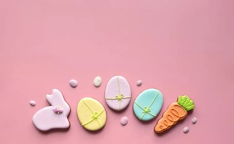 Sweet for easter table on background top view copy space Stock Photos