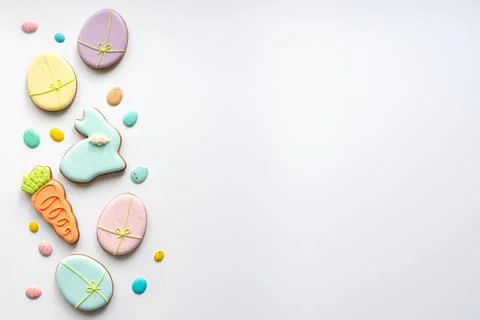 Sweet for easter table on background top view copy space Stock Photos