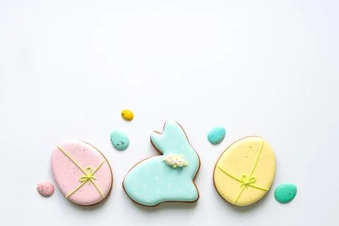 Sweet for easter table on background top view copy space Stock Photos