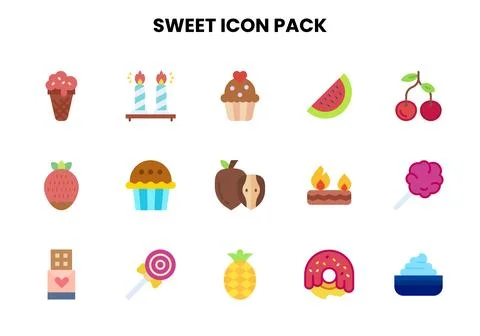 Sweet Flat Collection Icons Pack Stock Illustration