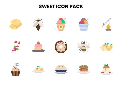 Sweet Flat Graphics Icons Pack Stock Illustration