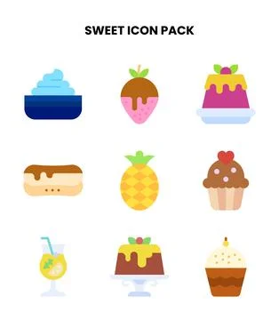 Sweet Flat Graphics Icons Pack Stock Illustration