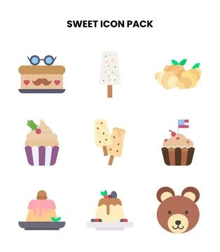 Sweet Flat Set Icons Pack Stock Illustration