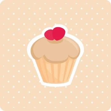 Sweet flat vector cupcake with white polka dots on pink background Stock Illustration