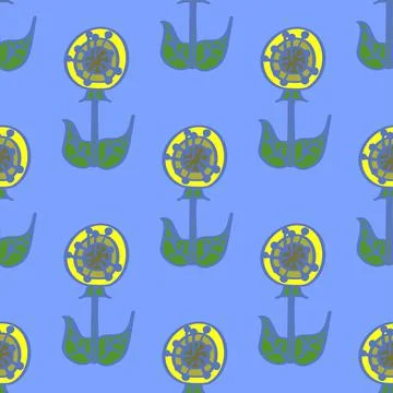 Sweet Floral Vector Repeat Pattern With Yellow Flowers On Blue Stock Illustration